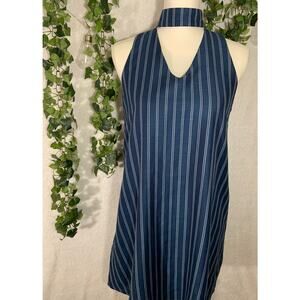 Sweet Wanderer Blue and White Striped High Neck Mini Dress Women's size Small